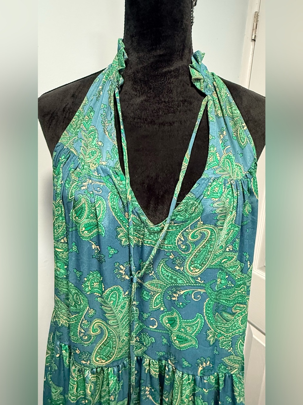 Green & Blue Paisley Halter Maxi Dress - Women's Boho Summer Style - Picture 9 of 12